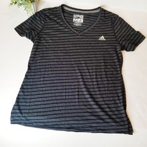 Adidas Climalite Gray/Black Stripe V-Neck Top M